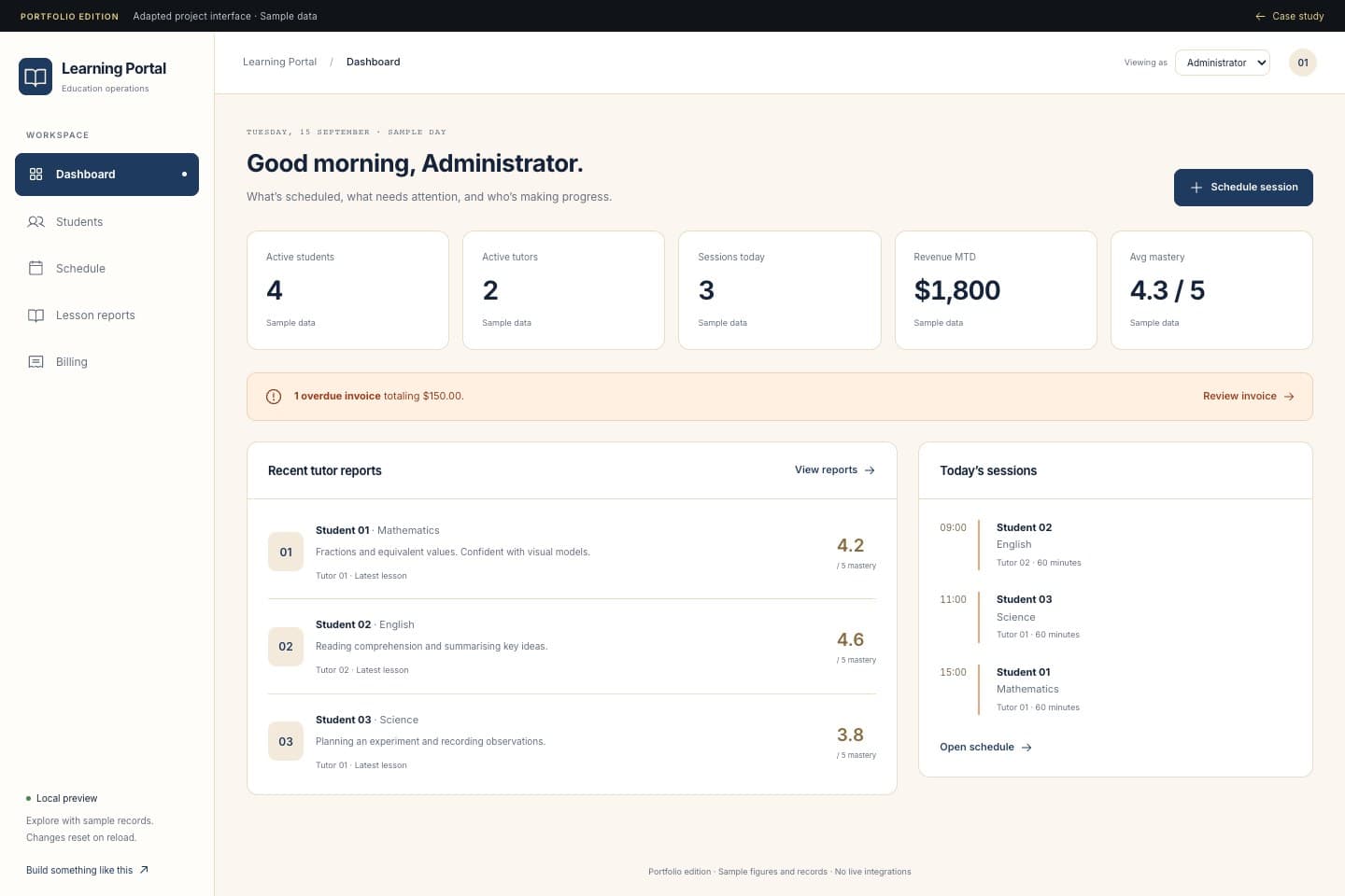 Education Operations Portal — anonymous portfolio interface