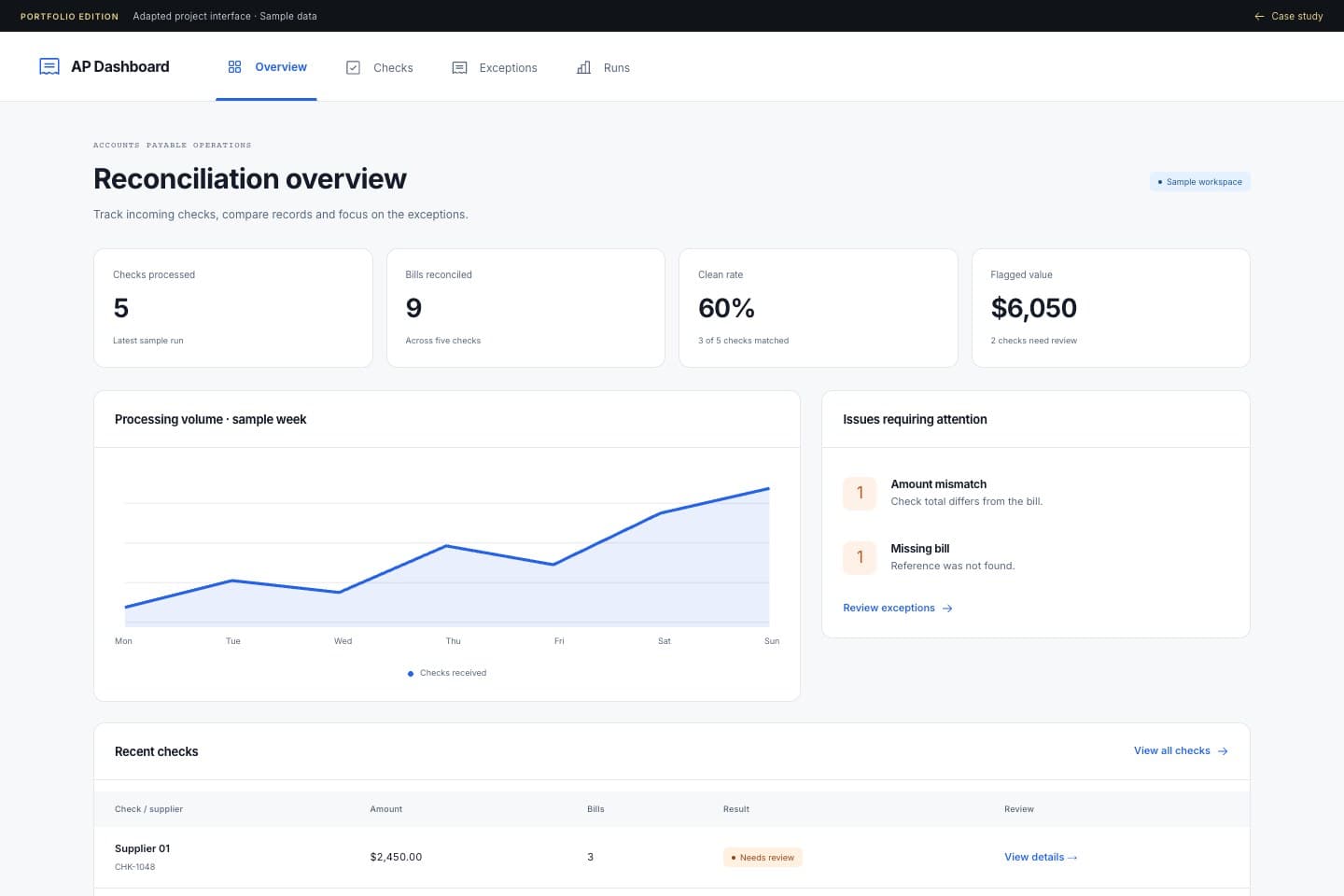 Invoice Reconciliation Automation — anonymous portfolio interface