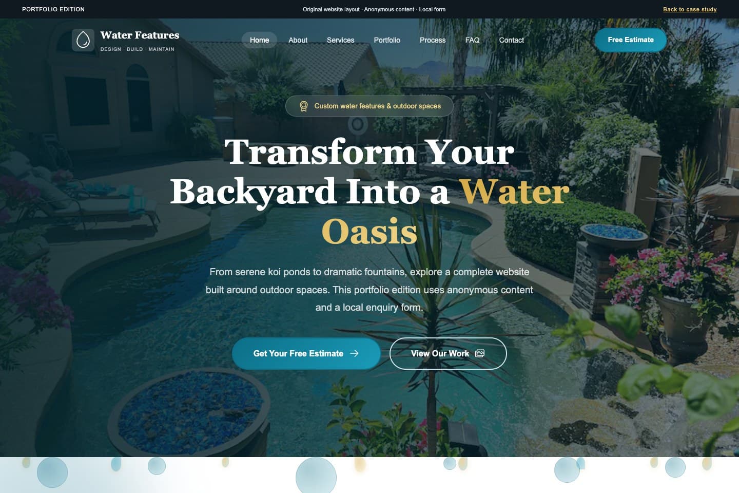 Local Service Business Website — anonymous portfolio interface