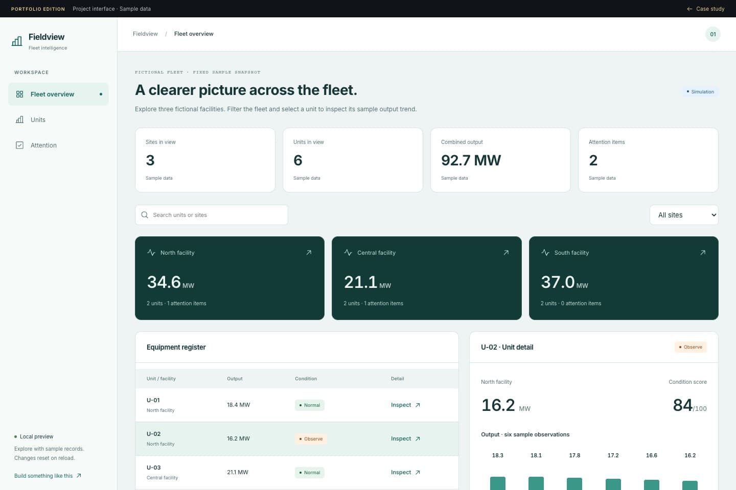Industrial Fleet Monitoring — anonymous portfolio interface