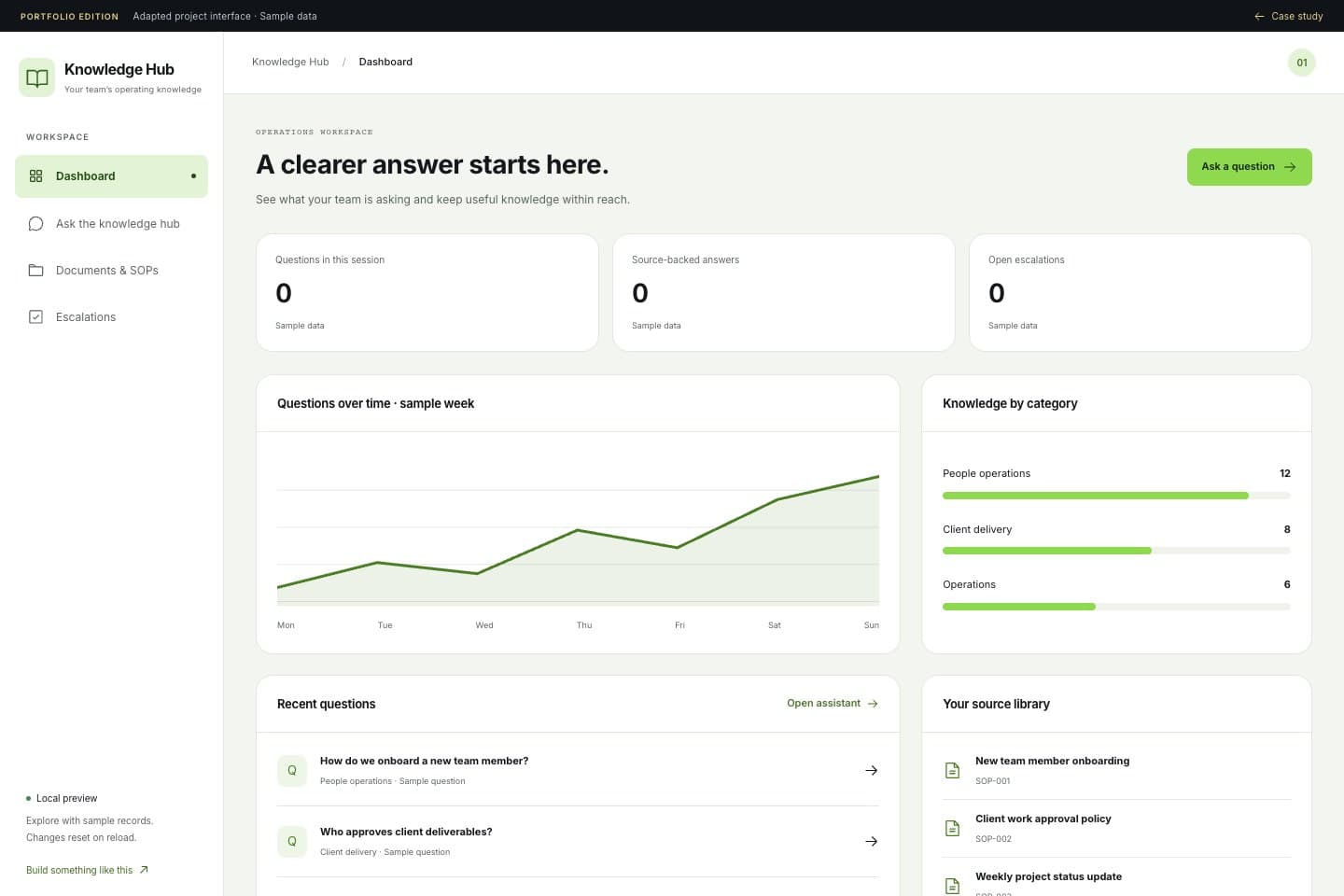 Internal Knowledge Assistant — anonymous portfolio interface